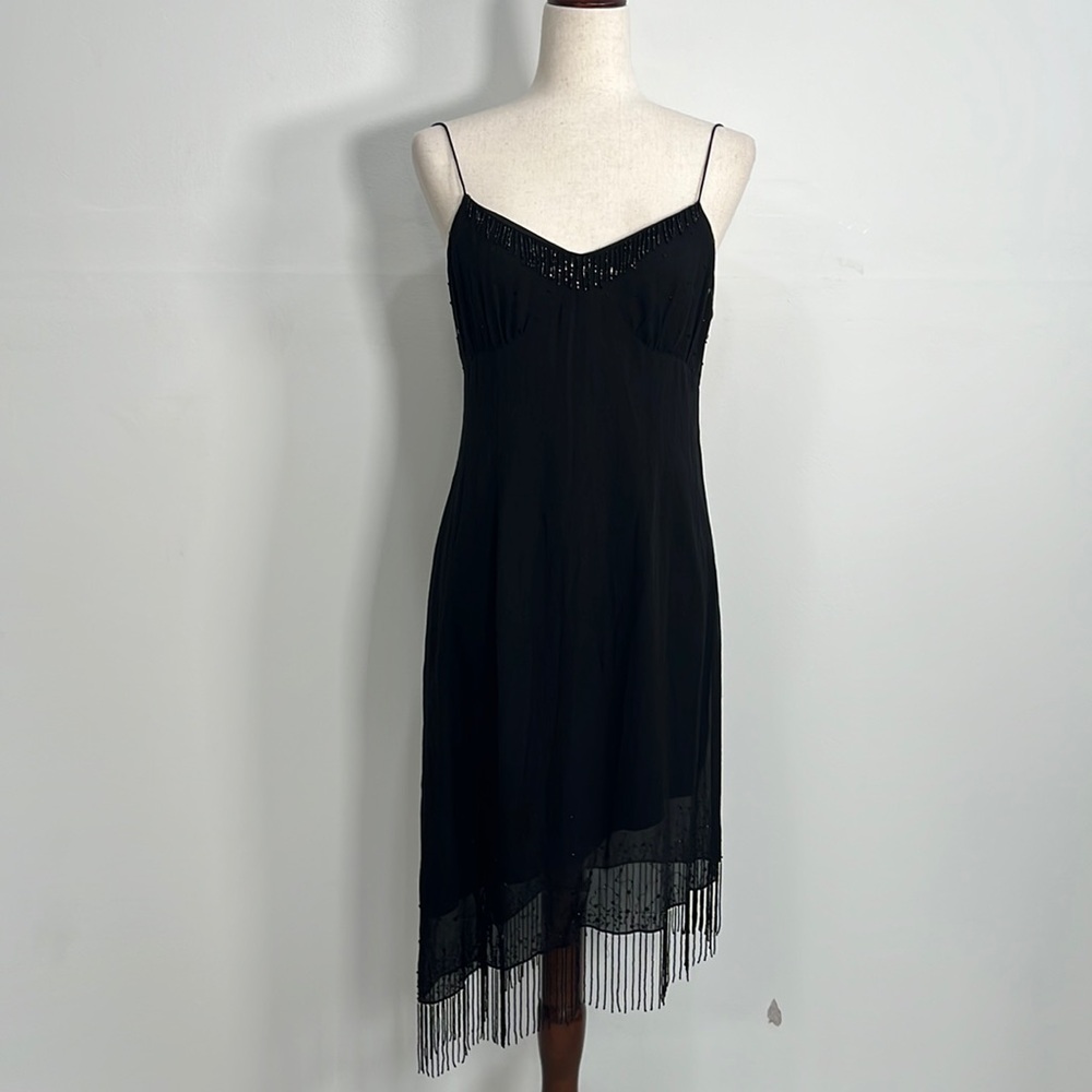 Vintage Silk Beaded Dress Y2K Spaghetti Strap Prom cocktail Whimsigoth